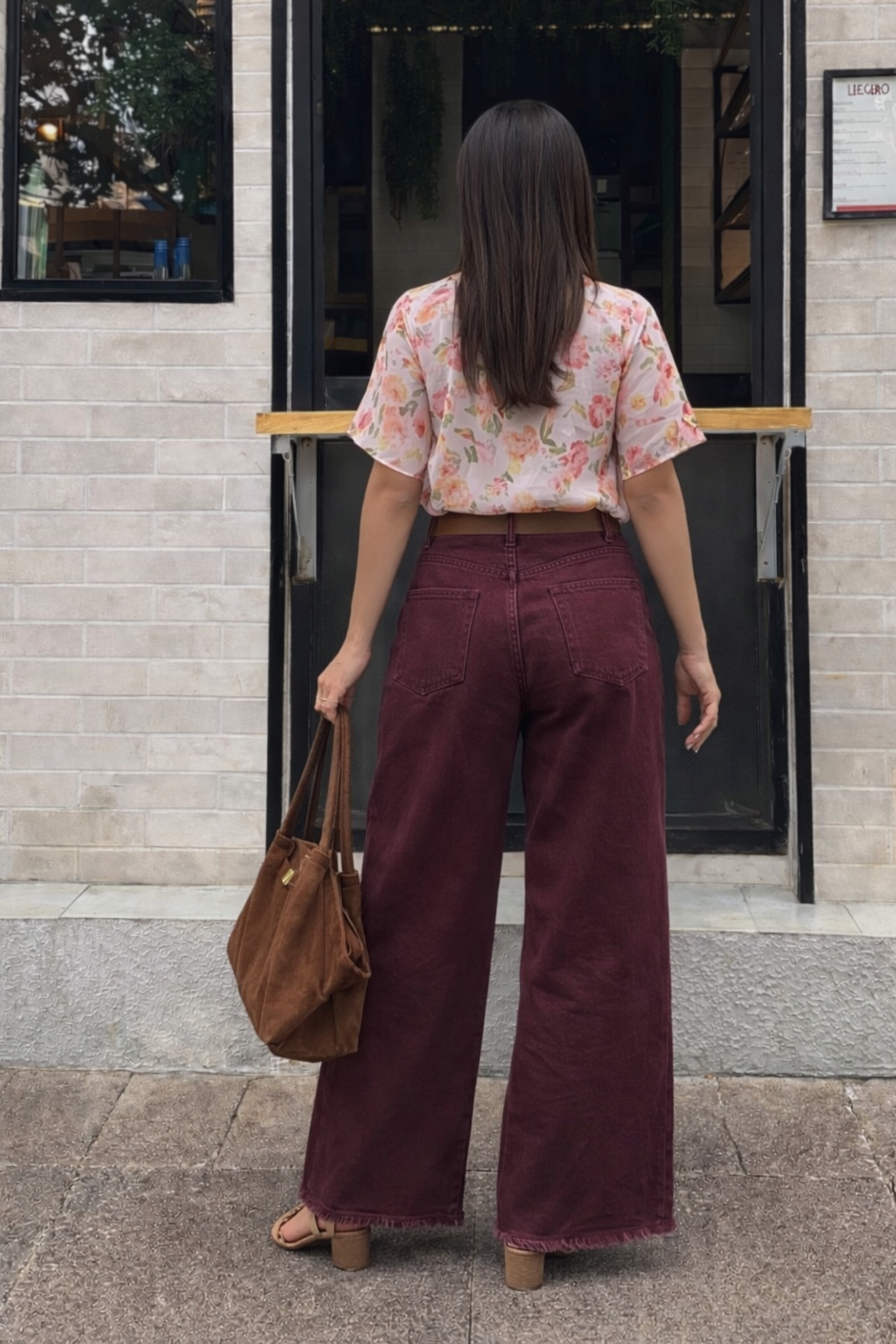Pantalon large taille haute bordeaux - Elena