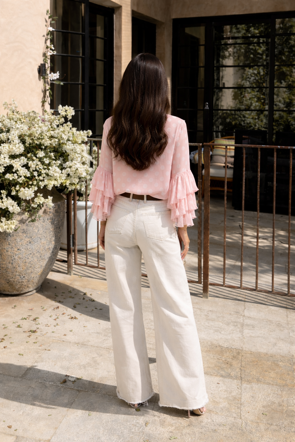 Pantalon large taille haute écru - Elena