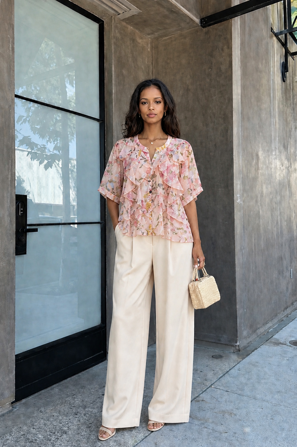 Blouse fluide à volants imprimé floral - Nina