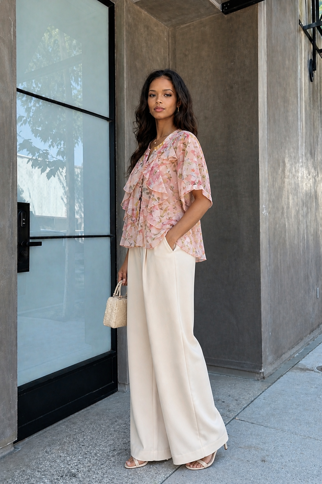 Blouse fluide à volants imprimé floral - Nina